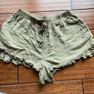 Army green ruffled shorts
